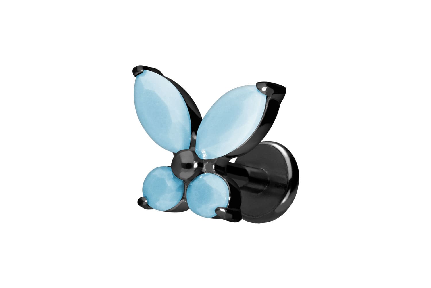 Titan Labret Piercing mit Push Fit SCHMETTERLING + SYNTHETISCHE TÜRKISE